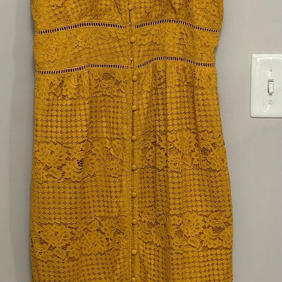Francesca’s Collection Embroidered Lace Mermaid Midi Dress-Mustard - Picture 3 of 8